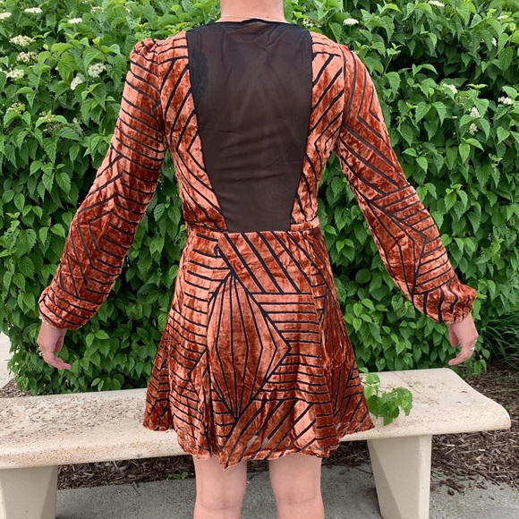 Line & Dot Nouveau Mini Swing Rust Dress - Picture 5 of 8